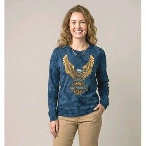 Vintage Style Harley-Davidson Eagle Graphic Tee Blue Tie Dye Made in USA Size M